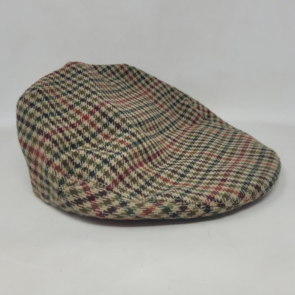 Christy Hat Newsboy Fitted Mens XL Beige Plaid Tweed Wool Lined Flat Cap